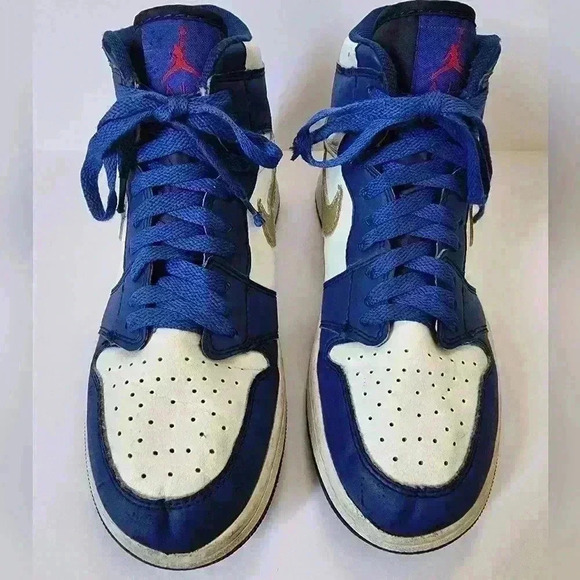 Nike Air Jordan 1 High Retro Gold Metallic Deep Royal Blue GS Sneaker, sz 6 - Picture 3 of 15